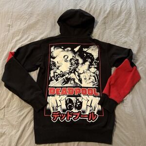 Marvel Deadpool Graphic Pullover Black Hoodie Mens Size XS‎ Black Red